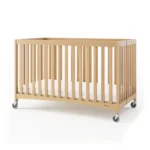 Travel Sleeper® Full-Size Folding Wood Crib w/ 3" Foam Mattress and Oversized Casters, Natural