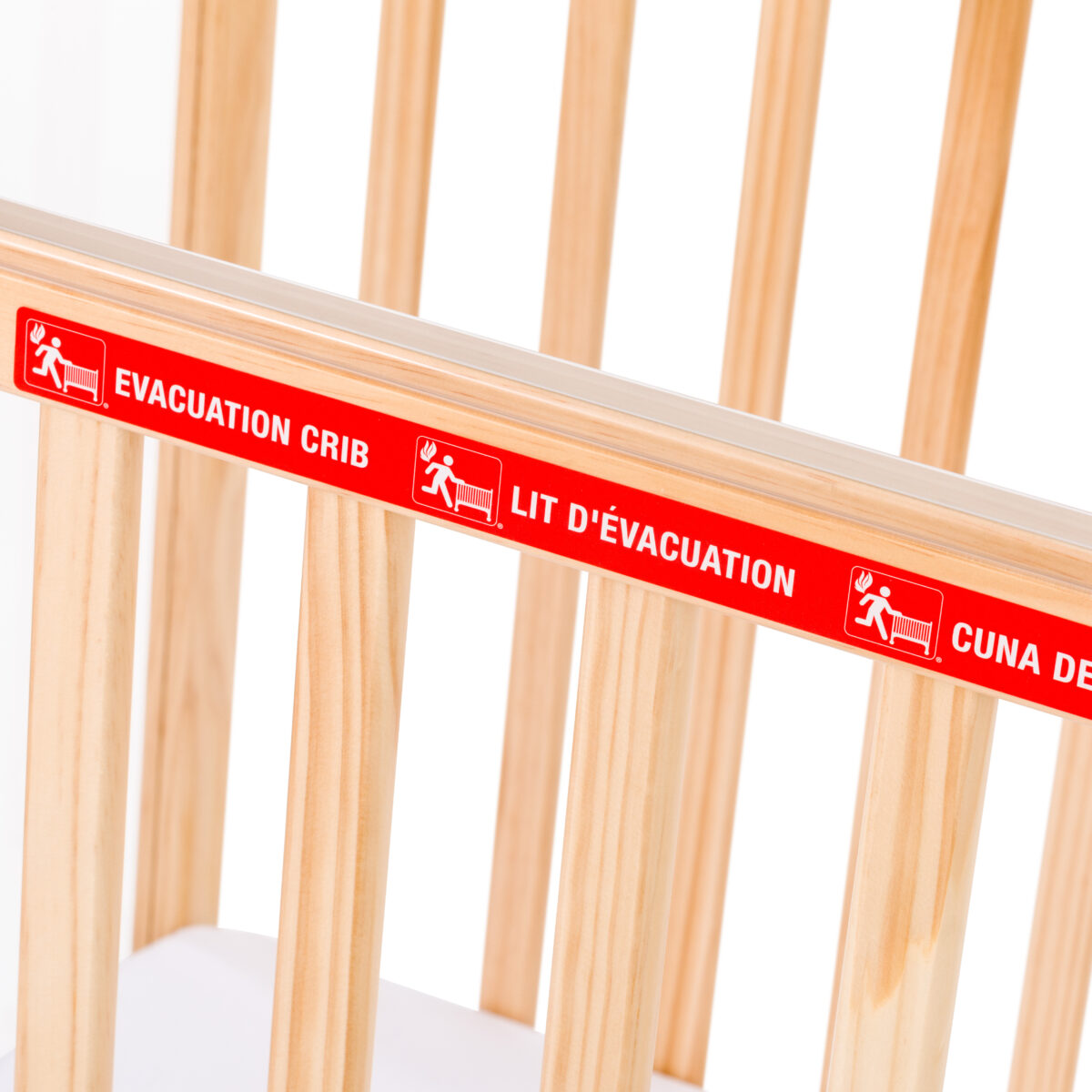 Emergency identification icon on infant evacuation crib