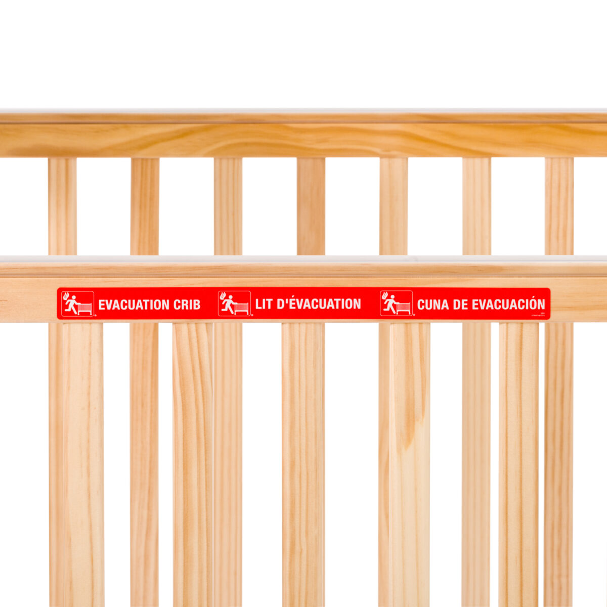 Emergency identification icon on infant evacuation crib