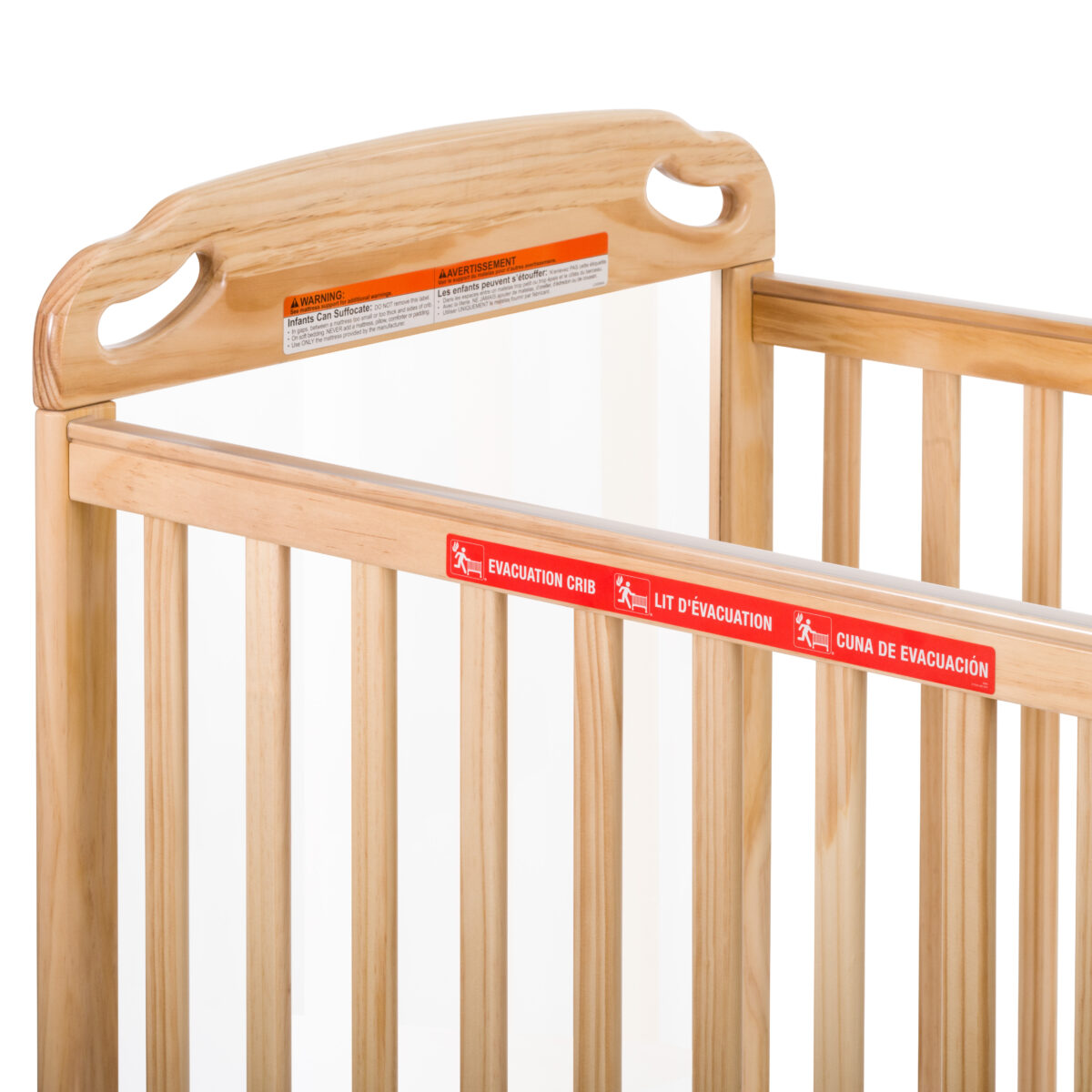 Integrated transport handle on Child Craft evacuation crib